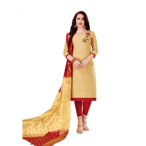 Generic Women’s Slub Cotton Unstitched Salwar-Suit Material With Dupatta (Sandel, 2-2.5mtrs)