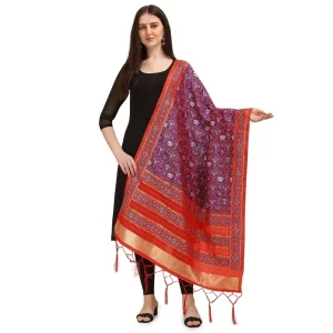 Generic Women’s Silk Pure Zari weaving Duppatta (Purple, Length: 2-2.3 Mtrs)