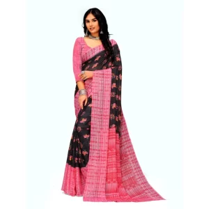 Generic Women’s Georgette Printed Saree With Unstitched Blouse (Pink)
