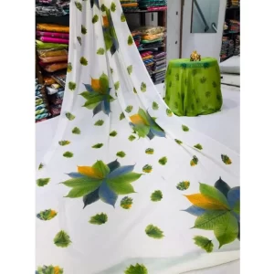 Generic Women’s Georgette Printed Saree With Unstitched Blouse (Green)