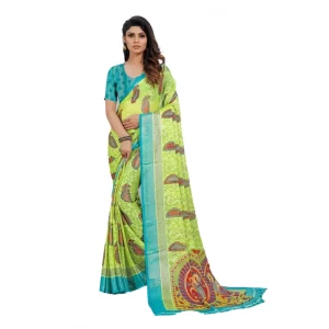 Generic Women’s Viscose Rayon Printed Saree With Unstitched Blouse (Mehendi)