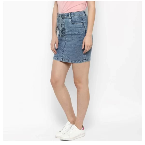 Generic Women's Denim Draw String Buttoned Skirt (Blue)