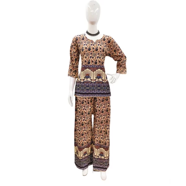 Generic Women's Cotton Jaipuri Printed 3-4th Sleeve Co ord Set (Multicolor)