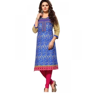 Women’s Cotton Kurtis (Blue, Multi, XL)