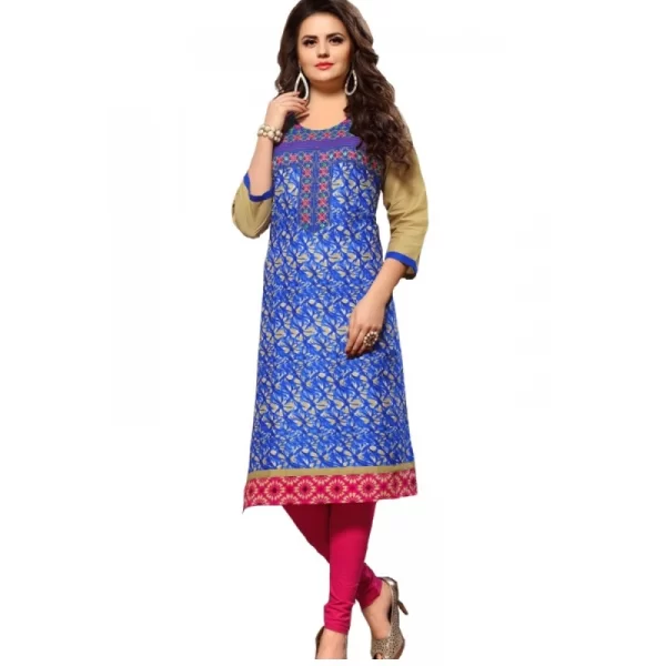 Women's Cotton Kurtis (Blue, Multi, XL)