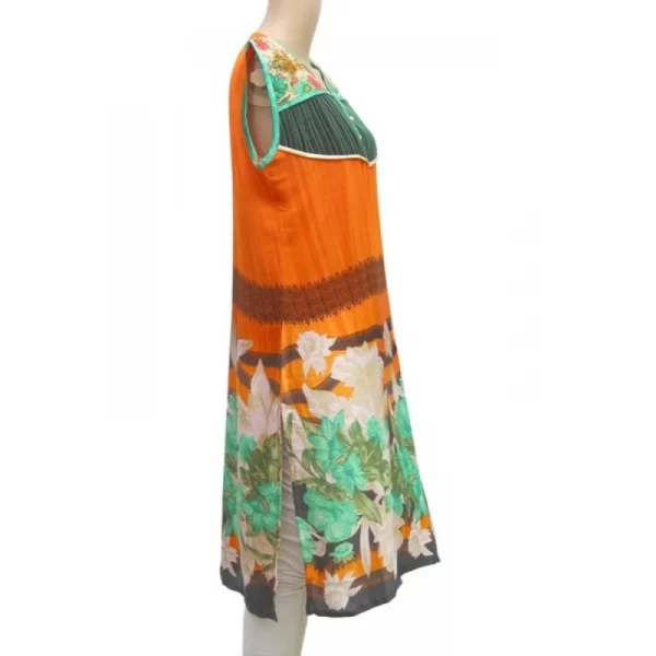 Women's Synthetic Kurtis (Orange, Multi, L)
