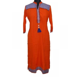 Women’s Rayon Kurtis (Orange, XXL)