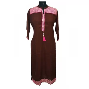 Women’s Rayon Kurtis (Brown, XL)