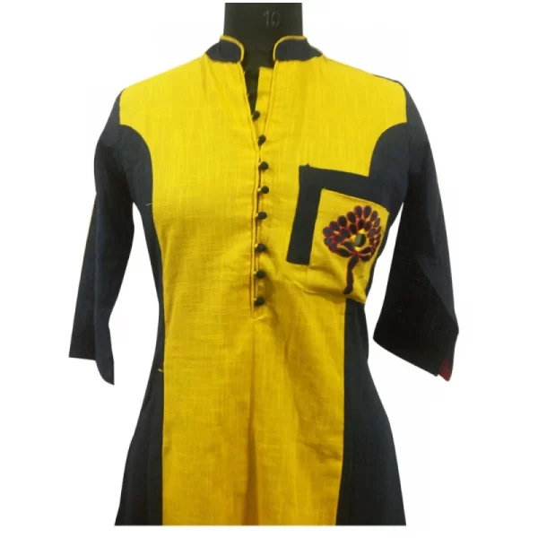 Women's Cotton Kurtis (Yellow, Black, L)