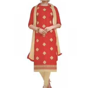 Womens Cotton Regular Unstitched Salwar-Suit Material With Dupatta (Red, 2 mtr)