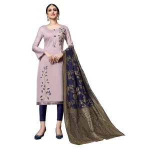 Women’s Cotton Unstitched Salwar-Suit Material With Dupatta (Pink, 2-2.5mtrs)