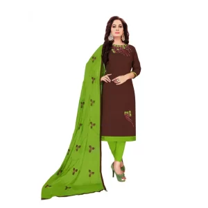 Women’s Glaze Cotton Unstitched Salwar-Suit Material With Dupatta (Brown, 2-2.5mtrs)