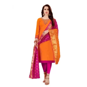 Women’s Slub Cotton Unstitched Salwar-Suit Material With Dupatta (Oranage, 2-2.5mtrs)