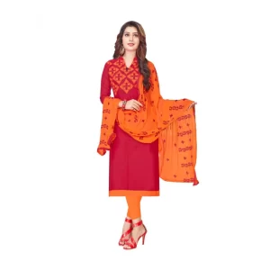 Women’s Slub Cotton Unstitched Salwar-Suit Material With Dupatta (Magenta, 2-2.5mtrs)