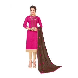 Women’s Slub Cotton Unstitched Salwar-Suit Material With Dupatta (Pink, 2-2.5mtrs)