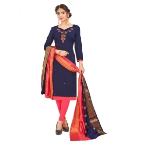 Women’s South Slub Cotton Unstitched Salwar-Suit Material With Dupatta (Navy Blue, 2-2.5mtrs)