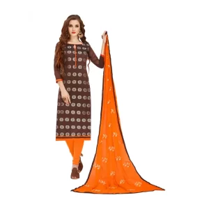 Women’s Banarasi Jacquard Unstitched Salwar-Suit Material With Dupatta (Brown, 2-2.5mtrs)