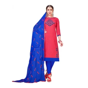Women’s Slub Cotton Unstitched Salwar-Suit Material With Dupatta (Pink, 2-2.5mtrs)