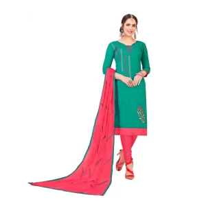 Women’s Slub Cotton Unstitched Salwar-Suit Material With Dupatta (Green, 2-2.5mtrs)