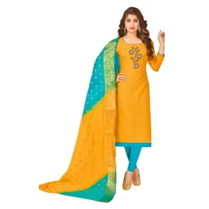 Women’s South Slub Cotton Unstitched Salwar-Suit Material With Dupatta (Yellow, 2-2.5mtrs)