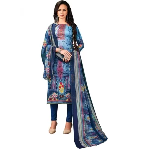 Women’s Cotton Unstitched Salwar-Suit Material With Dupatta (Blue, 2.5 Mtr)