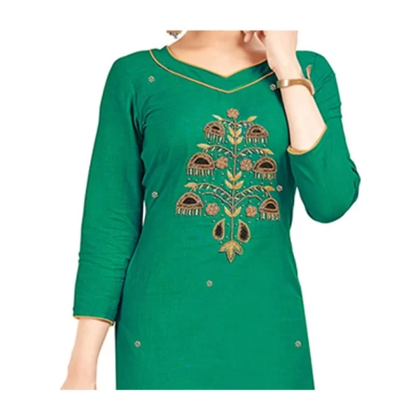 Women's South Slub Cotton Unstitched Salwar-Suit Material With Dupatta (Green, 2 Mtr)