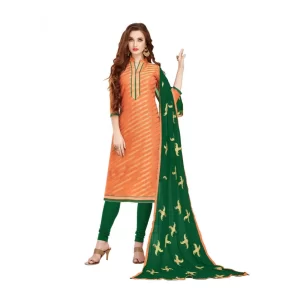 Women’s Banarasi Jacquard Unstitched Salwar-Suit Material With Dupatta (Orange, 2 Mtr)