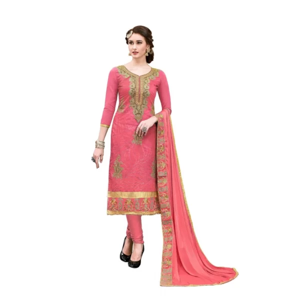 Women's Chanderi Cotton Unstitched Salwar-Suit Material With Dupatta (Light Red, 2.20 Mtr)