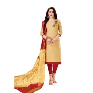 Women’s Slub Cotton Unstitched Salwar-Suit Material With Dupatta (Beige, 2 Mtr)