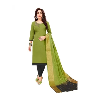 Women’s Slub Cotton Unstitched Salwar-Suit Material With Dupatta (Mahendi Green, 2 Mtr)