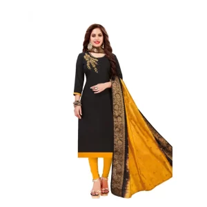 Women’s Slub Cotton Unstitched Salwar-Suit Material With Dupatta (Black, 2 Mtr)