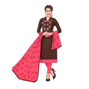 Women’s Slub Cotton Unstitched Salwar-Suit Material With Dupatta (Brown, 2 Mtr)