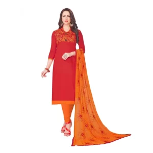 Women’s Glaze Cotton Unstitched Salwar-Suit Material With Dupatta (Red, 2 Mtr)