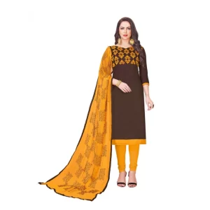 Women’s Glaze Cotton Unstitched Salwar-Suit Material With Dupatta (Brown, 2 Mtr)