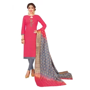 Women’s South Slub Cotton Unstitched Salwar-Suit Material With Dupatta (Pink, 2 Mtr)