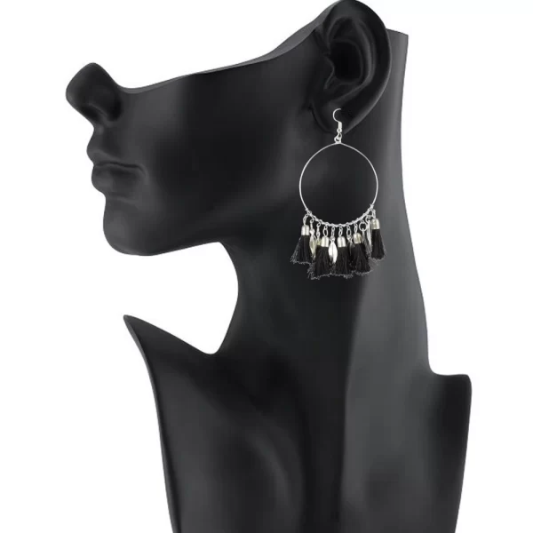 Women's Alloy Hook Dangler Hanging Tassel Fashion Earrings-Black