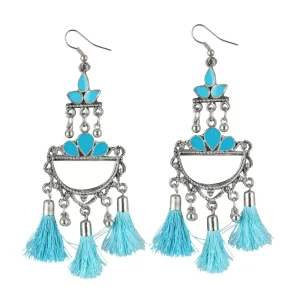 Generic Women’s Oxidized Silver plated Firoji Tassels Earrings-silver, Blue