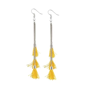 Generic Women’s Silver Plated Hook Dangler Hanging Tassel Fashion Earrings-Silver