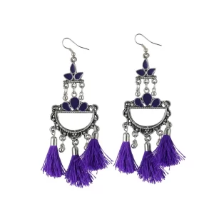 Generic Women’s Silver Plated Afgani Tassel Earrings-Purple