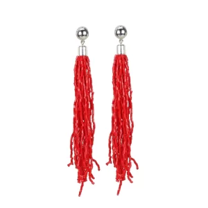 Generic Women’s Alloy, Beads Hook Dangler Hanging Earrings-Red