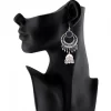 Women's Silver Oxidized Hook Dangler Hanging Afgani Tribal Fancy Earrings-Silver