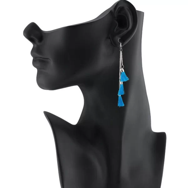 Women's Tassels Beads Hook Dangler Hanging Hanging Earrings-Blue