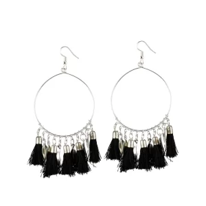 Generic Women’s Alloy Hook Dangler Hanging Tassel Fashion Earrings-Black
