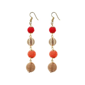 Generic Women’s Gold Plated Hook Dangler Hanging Tassel Earrings-Golden,Red