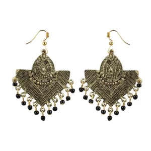 Generic Women’s Gold Plated, Beads Hook Dangler Hanging Tassel Earrings-Gold