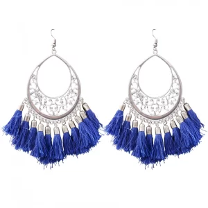 Generic Women’s Silver Plated Hook Dangler Hanging Tassels Earring-Silver