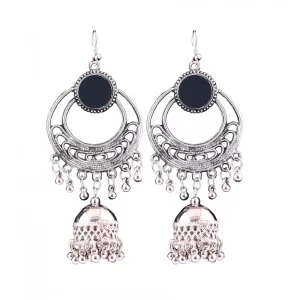 Generic Women’s Silver Oxidized Hook Dangler Hanging Afgani Tribal Fancy Earrings-Silver
