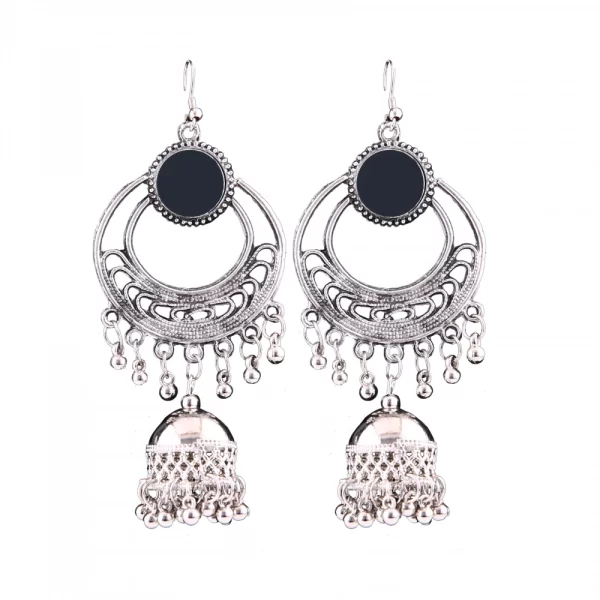Generic Women's Silver Oxidized Hook Dangler Hanging Afgani Tribal Fancy Earrings-Silver