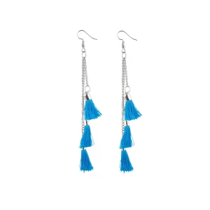 Generic Women’s Tassels Beads Hook Dangler Hanging Hanging Earrings-Blue