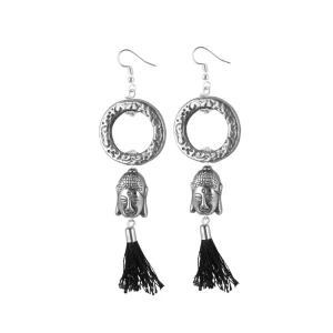 Generic Women’s Oxidized Silver plated Buddha Style Earrings-Silver